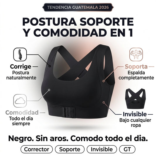 Brasier Corrector de Postura Negro |  Soporte Total Espalda y Comodidad |  Sin Aros Invisible Bajo Ropa |  Talla L | Envio Express Guatemala