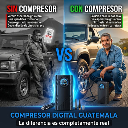 Compresor de Aire Digital Portatil |  Infla Llantas Bicis y Balones en Minutos |  Pantalla Digital Presion Exacta |  Envio Express Guatemala