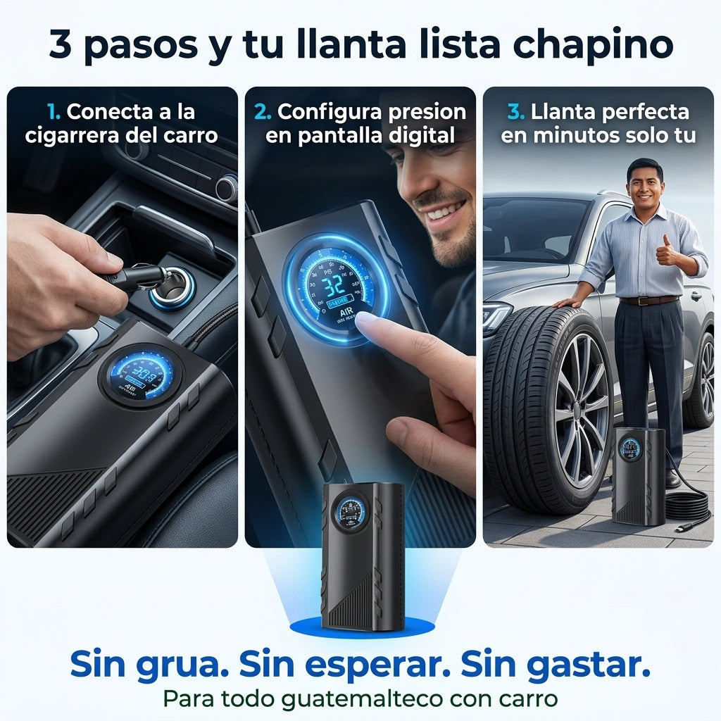 Compresor de Aire Digital Portatil |  Infla Llantas Bicis y Balones en Minutos |  Pantalla Digital Presion Exacta |  Envio Express Guatemala