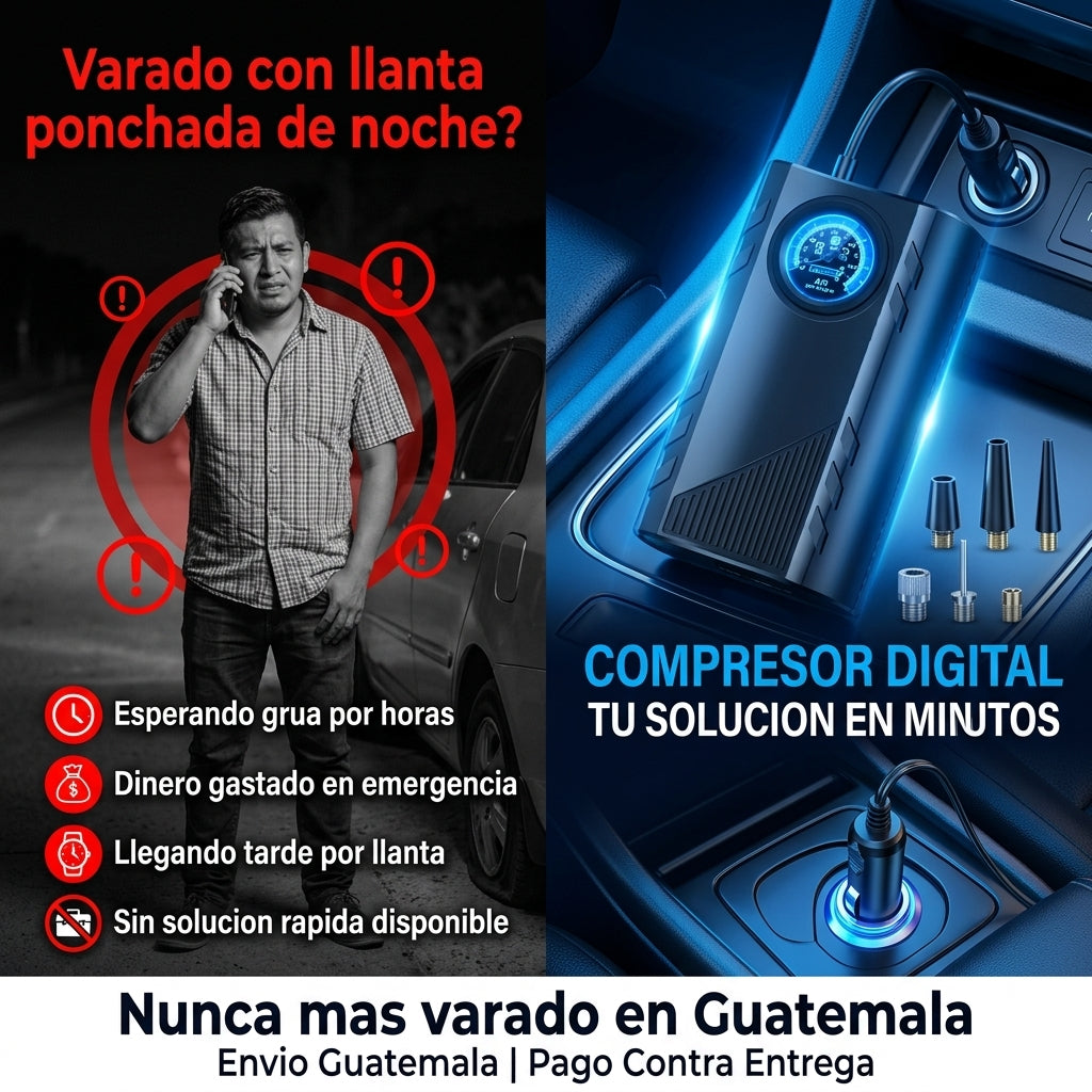 Compresor de Aire Digital Portatil |  Infla Llantas Bicis y Balones en Minutos |  Pantalla Digital Presion Exacta |  Envio Express Guatemala