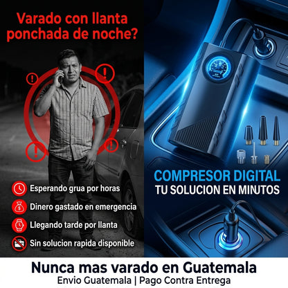 Compresor de Aire Digital Portatil |  Infla Llantas Bicis y Balones en Minutos |  Pantalla Digital Presion Exacta |  Envio Express Guatemala