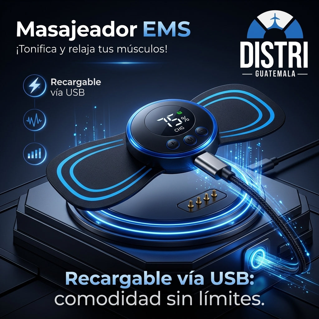 “Masajeador EMS Recargable – Relaja y Tonifica Tecnología EMS para músculos fuertes y relajados .8 modos, 15 intensidades”