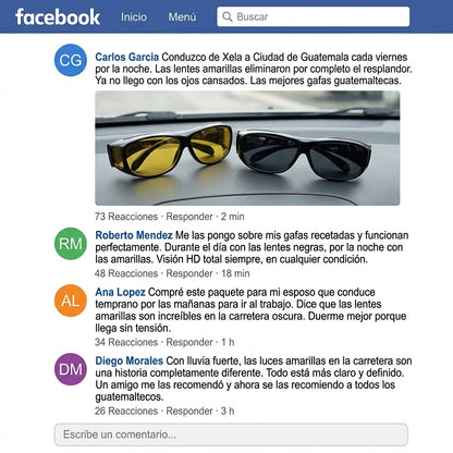 Gafas HD Vision Polarizadas Pack 2 Pares |  Vision Clara de Dia y de Noche al Manejar |  Filtran Deslumbramiento Nocturno |  Envio Express Guatemala