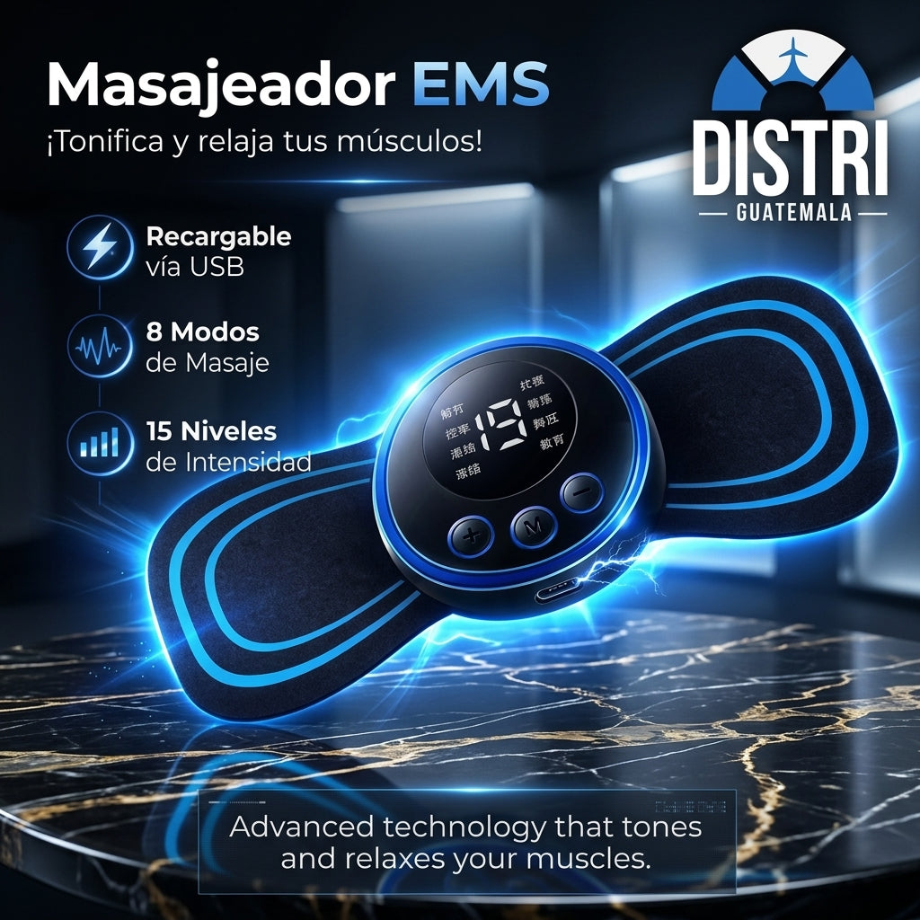 “Masajeador EMS Recargable – Relaja y Tonifica Tecnología EMS para músculos fuertes y relajados .8 modos, 15 intensidades”