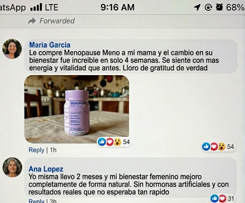 Menopause Meno Suplemento Natural |  Equilibrio Hormonal Femenino |  Sin Hormonas Artificiales |  40 Capsulas | Envio Express Guatemala