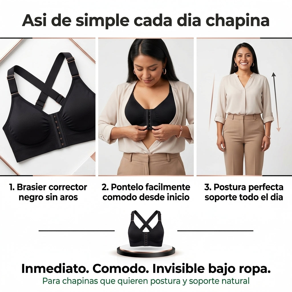 Brasier Corrector de Postura Negro |  Soporte Total Espalda y Comodidad |  Sin Aros Invisible Bajo Ropa |  Talla L | Envio Express Guatemala