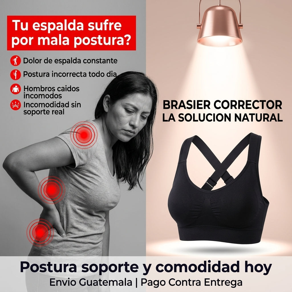 Brasier Corrector de Postura Negro |  Soporte Total Espalda y Comodidad |  Sin Aros Invisible Bajo Ropa |  Talla L | Envio Express Guatemala