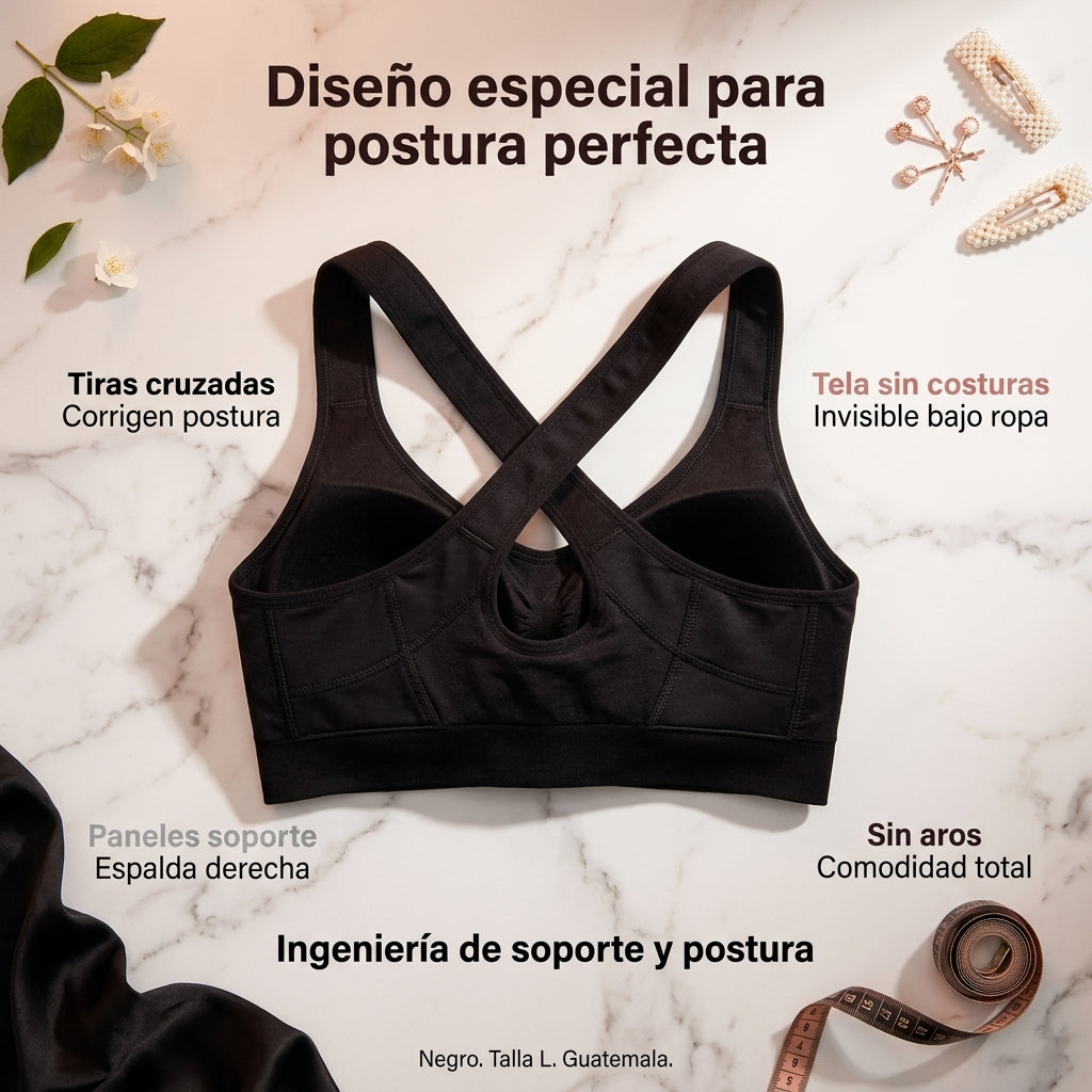 Brasier Corrector de Postura Negro |  Soporte Total Espalda y Comodidad |  Sin Aros Invisible Bajo Ropa |  Talla L | Envio Express Guatemala