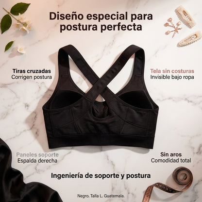 Brasier Corrector de Postura Negro |  Soporte Total Espalda y Comodidad |  Sin Aros Invisible Bajo Ropa |  Talla L | Envio Express Guatemala