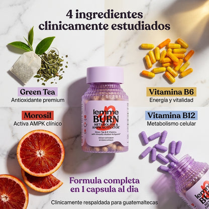 Lemme Burn Metabolism AMPK Activator  60 Capsulas | Activa tu Metabolismo  Naturalmente | Morosil Green Tea  Vitaminas B | Envio Express Guatemala