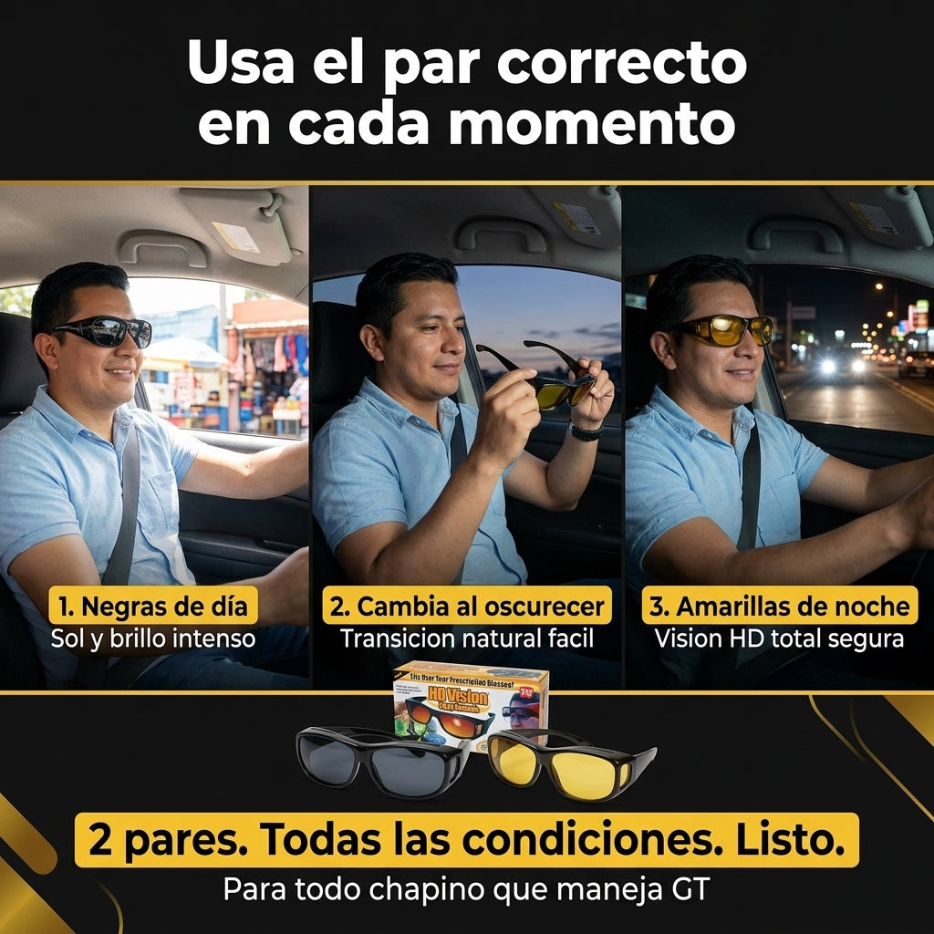 Gafas HD Vision Polarizadas Pack 2 Pares |  Vision Clara de Dia y de Noche al Manejar |  Filtran Deslumbramiento Nocturno |  Envio Express Guatemala