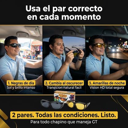 Gafas HD Vision Polarizadas Pack 2 Pares |  Vision Clara de Dia y de Noche al Manejar |  Filtran Deslumbramiento Nocturno |  Envio Express Guatemala