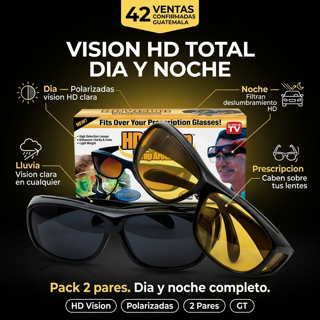 Gafas HD Vision Polarizadas Pack 2 Pares |  Vision Clara de Dia y de Noche al Manejar |  Filtran Deslumbramiento Nocturno |  Envio Express Guatemala