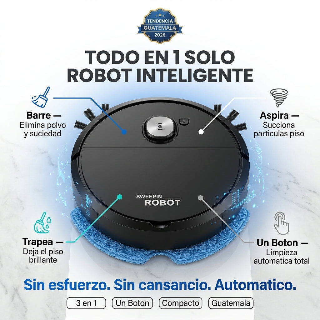 Aspiradora Robot Inteligente 3 en 1 |  Barre Aspira y Trapea Automatico |  Un Solo Boton Sin Esfuerzo |  Envio Express Guatemala