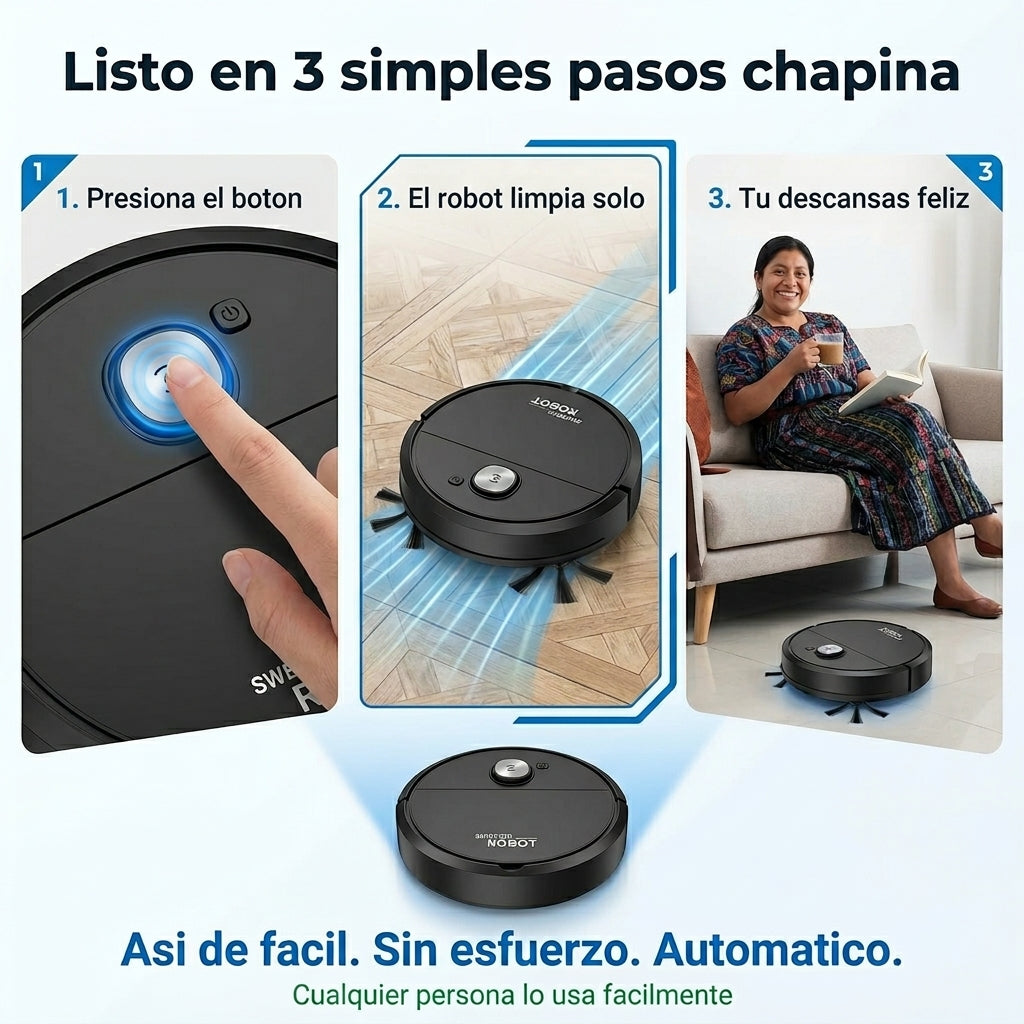 Aspiradora Robot Inteligente 3 en 1 |  Barre Aspira y Trapea Automatico |  Un Solo Boton Sin Esfuerzo |  Envio Express Guatemala