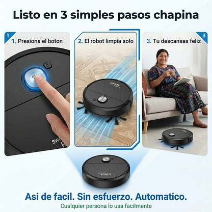 Aspiradora Robot Inteligente 3 en 1 |  Barre Aspira y Trapea Automatico |  Un Solo Boton Sin Esfuerzo |  Envio Express Guatemala