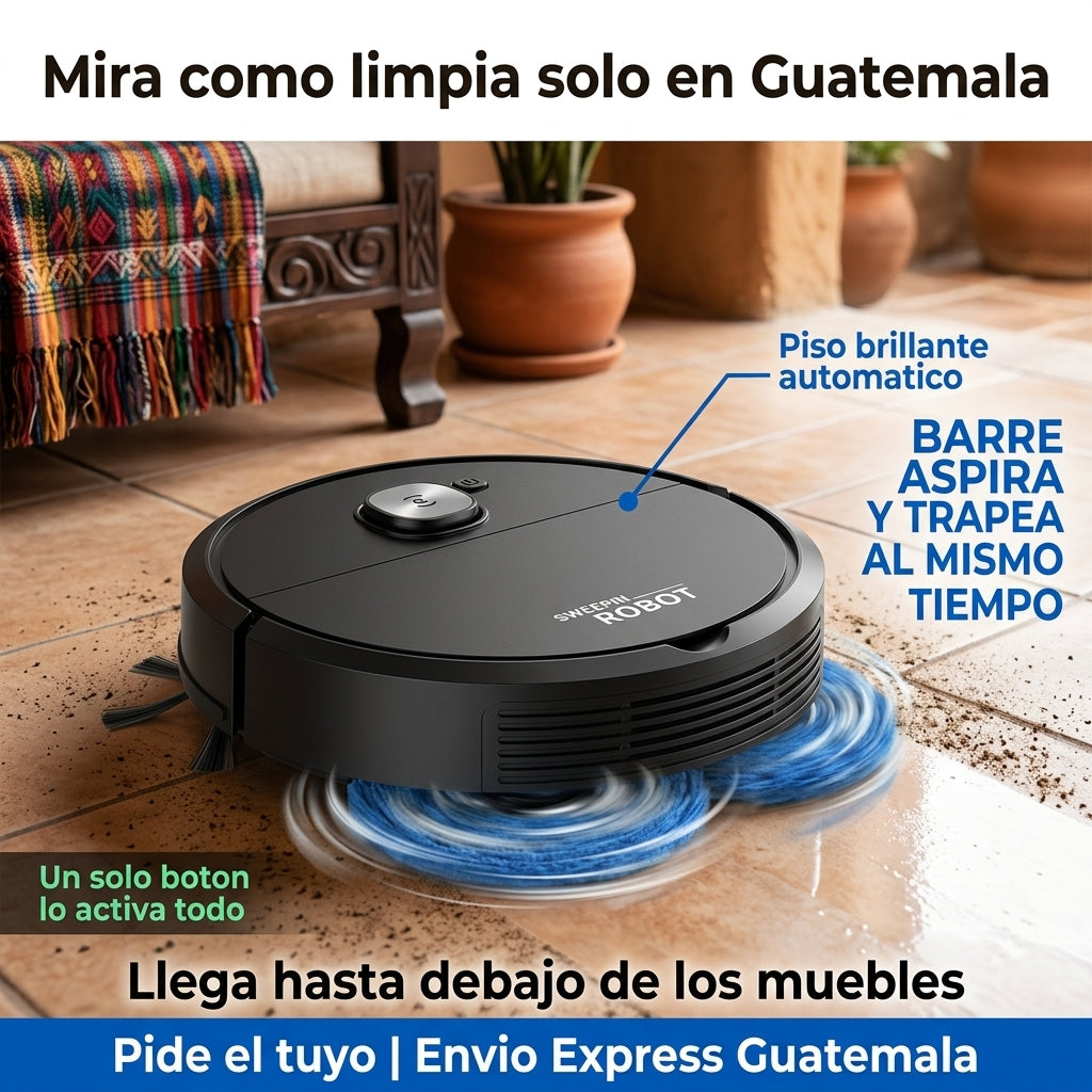 Aspiradora Robot Inteligente 3 en 1 |  Barre Aspira y Trapea Automatico |  Un Solo Boton Sin Esfuerzo |  Envio Express Guatemala