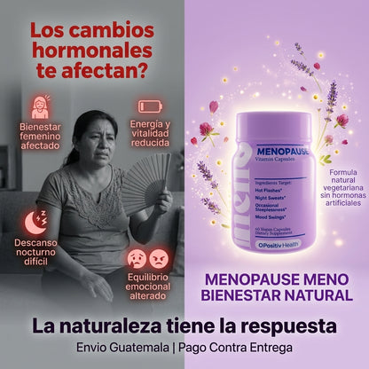 Menopause Meno Suplemento Natural |  Equilibrio Hormonal Femenino |  Sin Hormonas Artificiales |  40 Capsulas | Envio Express Guatemala