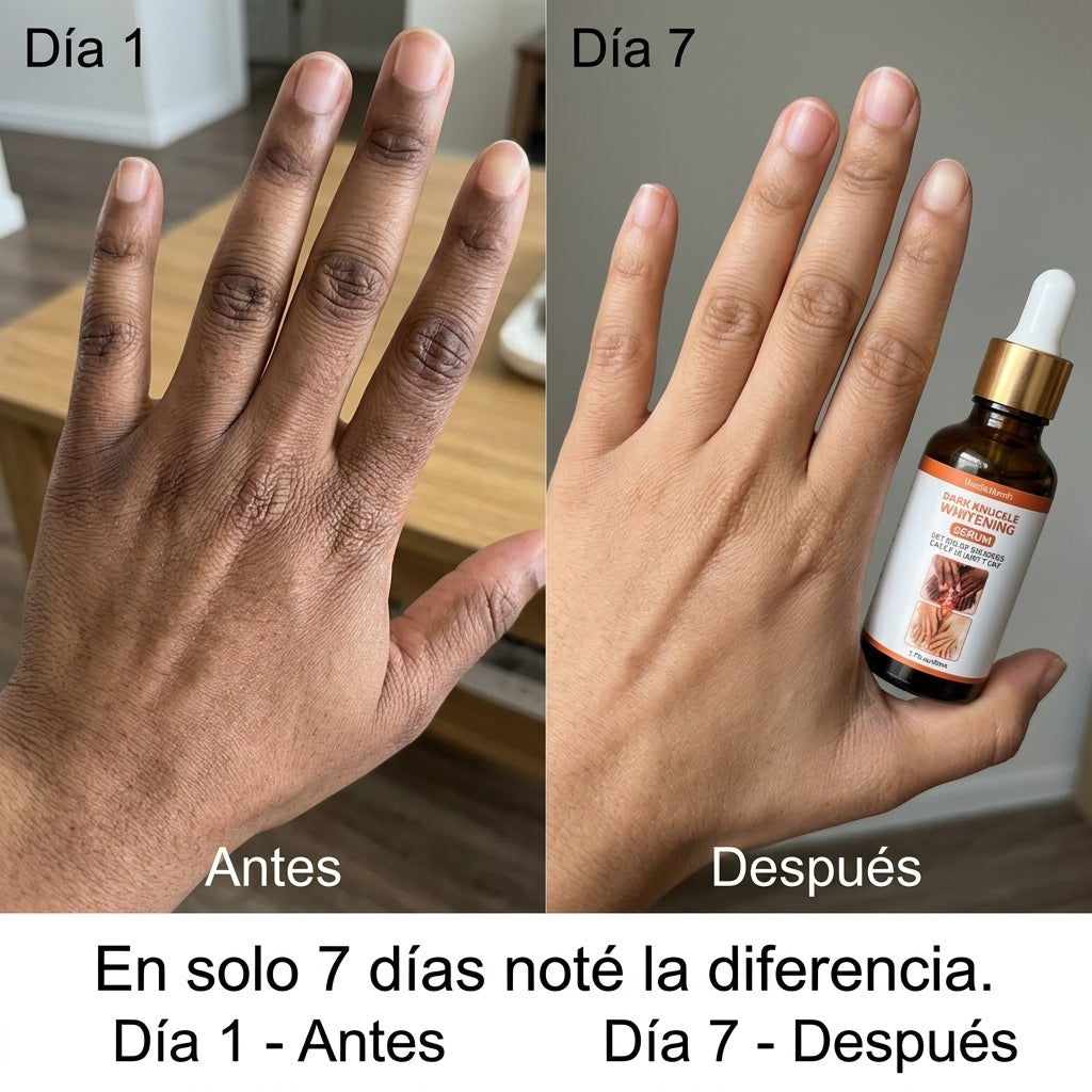 Recupera la confianza en tus manos con un sérum natural que aclara, hidrata y suaviza los nudillos en solo 7 días.”